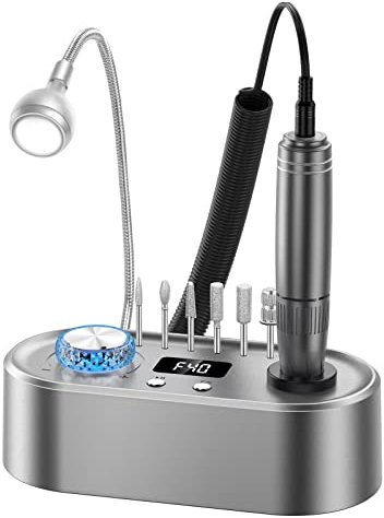 Professional Nail Drill Machine Kit, Electric Nail File Efile Drill for Acrylic Nails with USB LED Lamp, Grinding Manicure Pedicure Polishing Shaping Buffing Gel Nail for Home Salon by JOEOEN (Grey)