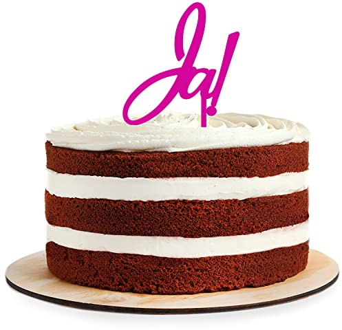 Cake Topper aus Acryl zur Hochzeit | Verlobung | Ja! | Kuchendeko Tortenstecker | pink | Kuchendekoration und Tortenschmuck | Hochzeitsgeschenk |100% Made in Germany