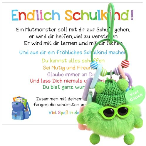 Capaneus Schlüsselanhänger Schulkind, Glücksbringer Schulanfang Junge, Glücksbringer Einschulung, Glücksbringer Schule, Endlich Schulkind Schlüsselanhänger, Geschenk Einschulung (Grün)