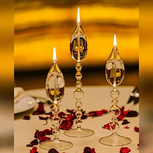 Öllampe Glas | Kerzenständer | Pearl 3-Teilig | Mundgeblasen & Handgemacht | Modern für Innen und Außenbereich | Dauerdocht aus Glasfasern