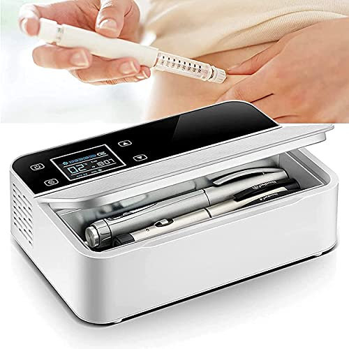 FENGSSLL Refrigerador portátil de medicamentos, Insulina Mini Refrigerador Enfriador EléCtrico Nevera Coche Refrigerador de Medicamentos para el Hogar Oficina Viajes 2-18 ° C,2*Battery