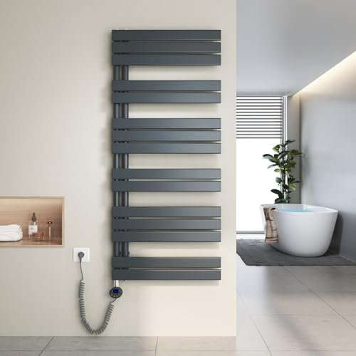 Heilmetz Toallero electrico baño 1385x600mm 800W, radiador toallero electrico con termostato Elemento Calefactor y función de Temporizador（Antracita）