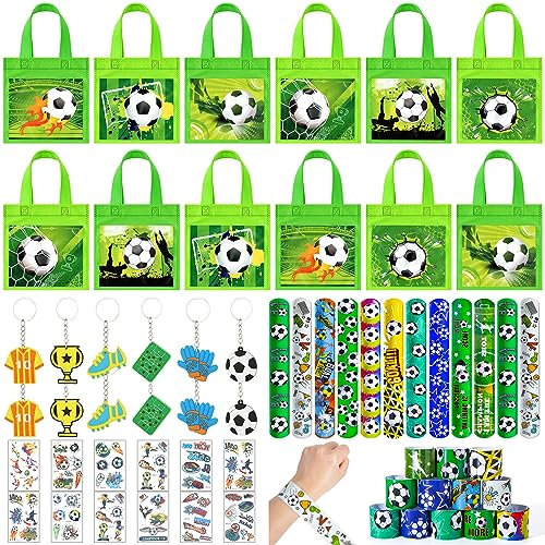 Fußball Mitgebsel Kindergeburtstag Set 48STK. Fussball Mitgebsel Tüten, Schnapparmband Kinder, Schlüsselanhänger, Temporäre Tattoos, Sticker, Fussball Give Aways Kindergeburtstag für Junge Mädchen