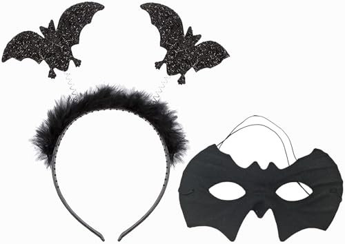 RHZXD Halloween Haarreif Damen, Halloween Kostüm Zubehör Halloween Haarschmuck, Fledermaus Haarreif Maske Halsband Stirnband Kopfschmuck Schwarz Party Zubehör Deko für Halloween Fasching Karneval