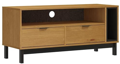 vidaXL Solid Pine Wood TV Cabinet with Oak Finish - Brown Media Unit with Spacious Storage, Displaying Function and Sturdy Design for Living Room