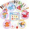 Caydo 6-teiliges Meerestier Kreuzstich-Set für Kinder mit bedrucktem Aida-Stoff, Stickrahmen, Schlüsselanhängern, Stickwerkzeugen und Anleitungen für Anfänger DIY Bastelornament