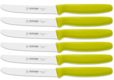 Giesser Messer - Made in Germany - 6er Set Brötchenmesser Tomatenmesser Küchenmesser Allzweckmesser Universalmesser Gemüsemesser 3mm Wellenschliff Klingenlänge 11cm Limette