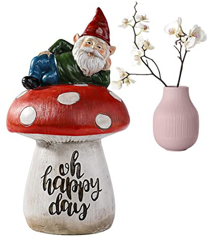 Neamou Nains de Jardin et Champignons, Nains de Jardin Assis sur des Champignons, Figurine drôle de sur Champignon, Cadeau Parfait, matériau en résine, ajoute du Plaisir, Apparence Mignonne