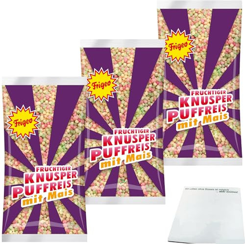 Frigeo Knusper-Puffreis mit Mais 3er Pack (3x80g Packung) + usy Block