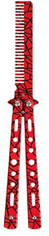 Peine de mariposa, peine de entrenamiento de mariposa de acero inoxidable rojo, peine de bolsillo de mariposa, peine de entrenador de mariposa, peine plegable, peine de mariposa sin estrellarse