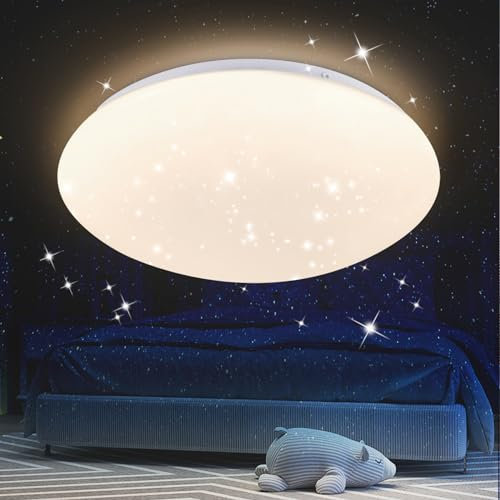 Kowanie Deckenlampe LED Deckenleuchte Schlafzimmer - Ø30cm 18W Schlafzimmerlampe Badezimmer Deckenbeleuchtung Sternenhimmel Rund Badlampe 4000K IP44 Wasserdicht für Bad Küche Kinderzimmer Flur