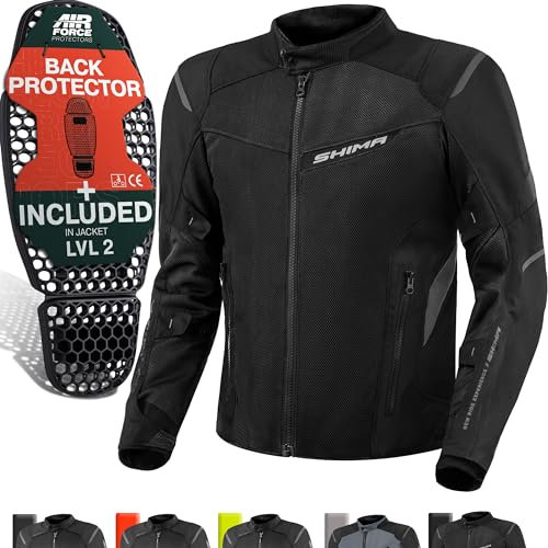 SHIMA RUSH Motorrad Jacke Herren mit Protektoren Mesh | AIRFORCE Rückenprotektor | Sommer Luftig Motorradjacke Wasserdicht Motorradkombi Motorradhose Touren (Schwarz, Männer, Textilejacke, Größe XL)