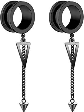 Bcughia Ohrring Tunnel Edelstahl 8mm Flesh Ohr Tunnel mit Kette und Dreieck Anhänger Ohrringe Tunnel Set, 2 Stück