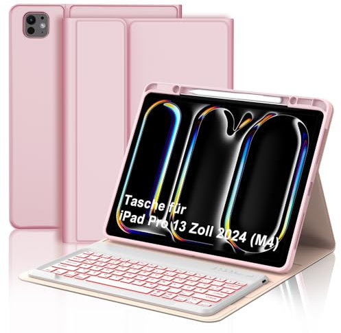 AVNICUD Tastatur für iPad Pro 13 Zoll M4/M5 2024/2025 mit Beleuchtete, Hülle mit Tastatur für iPad Pro 13 Magnetische Bluetooth Abnehmbare QWERTZ Layout, A2925 A2926 A3007, Rosa
