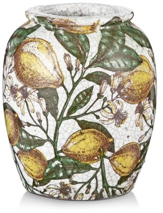 Vaso in ceramica fatto a mano, vintage, con motivo di limone, per decorazione soggiorno, casa, ufficio, vaso per tulipani, decorazione rustica antica, moderno vaso per tavolo, altezza 15 cm