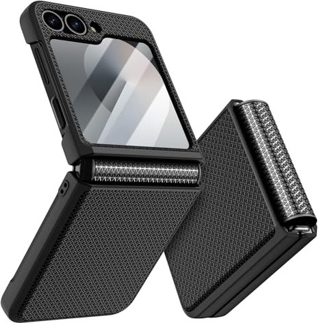 Doeshine for Samsung Galaxy Z Flip 6 / Flip 7 FE Case with Back Screen Protector & Hinge Protection, Slim Fit Stylish Texture Non-Slip Hard Shockproof Protective Cover for Galaxy Z Flip 6 (Black)
