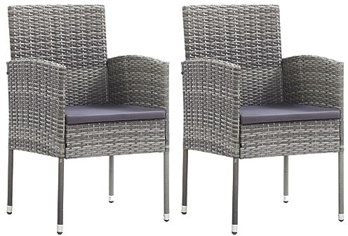 vidaXL Gartenstühle 2 STK., Gartenstuhl mit Kissen Stahlrahmen, Gartensessel Stuhl für Garten Balkon Terrasse, Sessel Stuhlset Gartenmöbel, Grau Poly Rattan