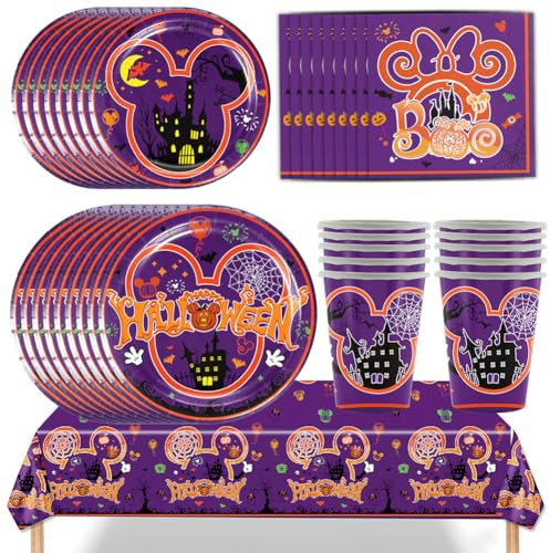 SWZY 81 PCS Halloween Party Tableware, Halloween Cartoon Theme Party Decorations, Halloween Party Supplies Table Decorations Halloween Decorations Halloween Theme Party for Kids - 10 People