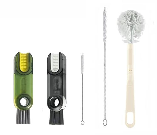 3 in 1 Cup lid Cleaning Brush Set,Straw 25 cm/9.8 inch Cleaner Brush, Long Bottle Brush,Water Bottle Cleaning kit,Multifunctional Cleaning Brush,Bottle and Straw Brush Cleaning(Black-Green(Two)