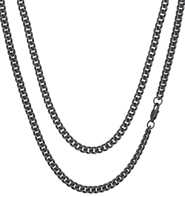FaithHeart Edelstahl Kette Herren Panzerkette Schwarz 6MM breit Kette Junge Kubanische Ketten 60CM Kettenlänge Männerkette Freundschaftskette Schmuck Accessoire