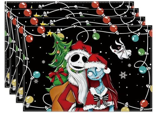 Christmas Placemats Set of 4 - Xmas Winter Holiday Table Mats for Home Kitchen Dining Room Decorations
