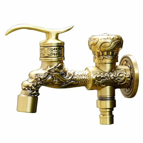 SXWYLZ Wasserhahn Retro Nostalgie Wasserhahn Garten Wandmontage Kaltwasserhahn Aus Messing Wasserhahn Garten Doppel Auslaufhahn für Garden Wasserreservoir