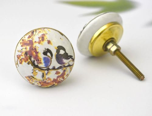 ARTISNO Printed Ceramic Knobs - Set of 10 Bird Print Ceramic Knobs for Kitchen Cabinet Drawer | Decorative Cupboard Door & Wardrobe Drawer Pulls Furniture Hardware Handle