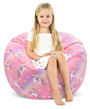 decalsweet Sitzsack Kinder Spielzeug Stofftier Aufbewahrung, Große Größe Kuscheltiere Aufbewahrung für Mädchen Jungen, Sitzsack-Stuhlbezug für Kinderzimmer Farbverlauf Einhorn(Nur Tasche