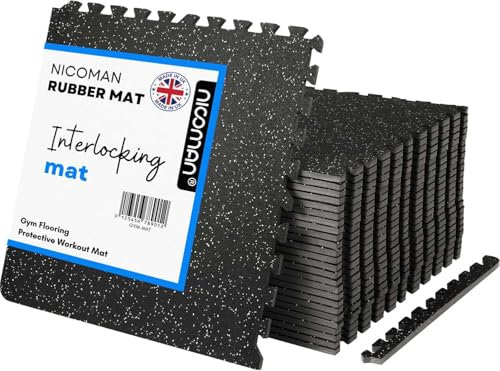 Nicoman 8Pcs Large Interlocking Floor Mats 62x62cm, 14mm Thickness Rubber & EVA Foam Gymnastics Mat Tiles for Heavy Weight Workout Exercise Home