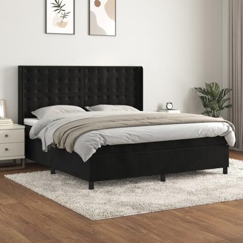Brokky Boxspringbett mit Matratze Bettrahmen Boxspringbett Mit Matratze Bett Boxspringbett Schwarz 180x200 cm Samt