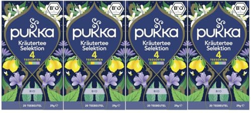 Pukka Tee, Bio-Kräutertee Selektion, Surpreme Matcha Green, Zitrone & Ingwer mit feiner Manuka-Honignote, Drei Minze, Night Time, Für jeden Anlass, 4er Pack, 4 Teesorten, 80 Teebeutel