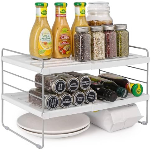 mepure Cupboard Organiser, Expandable Spice Rack, Height-Adjustable Kitchen Storage for Pantry Worktops or Cabinet