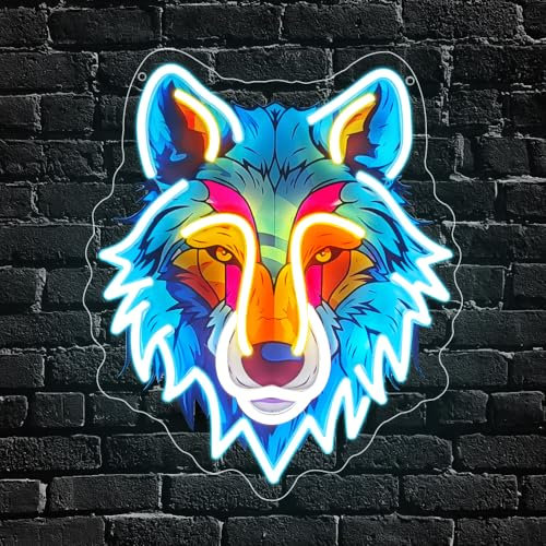 Wolfkopf Neon Schild für Wand Deko,Wolf Dimmable LED Neon Sign für Hintergrund,Tier Room Decor Geschenk für Home Bar Man Cave Einzigartiges Schlafzimmer Party USB Powered(13.8*12)