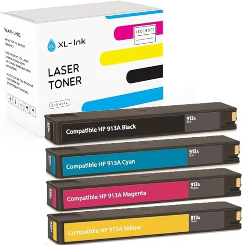 XL-Ink Compatible with HP 913A Pack of 4 (CMYK: HP L0R95AE, F6T77AE, F6T78AE, F6T79AE. Capacity: 4X 3,000 Pages)