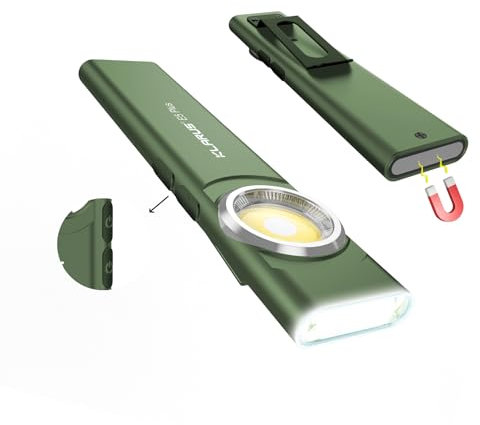 KLARUS E5 Plus Ultra-Slim Dual Switch Triple-Light EDC Flashlight Torch with Magnetic Base - Bright Led IPX4 Waterproof Torch Torches, Rechargeable Mini Torch, Pocket Torch (Green)
