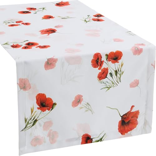 Erwin Müller Tischläufer Mohnblume rot Größe 50x150 cm - robuste, strapazierfähige Qualität