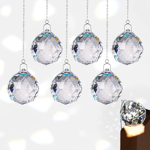 Shyllin 6 Stück 40mm Sonnenfänger Kristall, Suncatcher Kristall zum Aufhängen, Spirituelle Deko für Weihnachten, Muttertag, Valentinstag und Jeden Ort