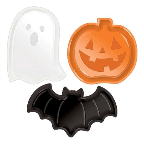 Bandejas de servir para fiesta de Halloween, 3 piezas de plástico para postre, calabaza, fantasma, murciélago, caramelo, platos, bandejas de servir de granja, vajilla festiva de Halloween, suministros