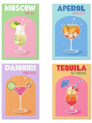4 Pack Diamond Painting Kits, Cocktail Themed Diamond Art Kits,Tools Included, DIY Craft Kits for Adults with Diamonds Gem Art for Home Wall Decor Gifts (Colour A)
