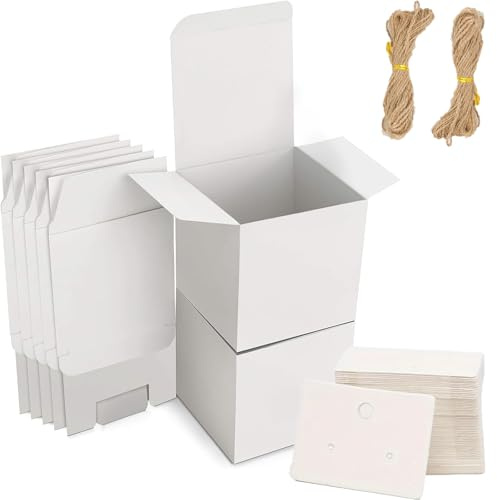 50 Geschenkbox Kleine Geschenkboxen Weiß Set,7x7x7 cm Kleine Kartons mit Deckel, Schachtel, Streichholzschachteln Blanko für Geschenke, Party, Hochzeit, Geburtstag - Zusammenklappen ohne Werkzeug