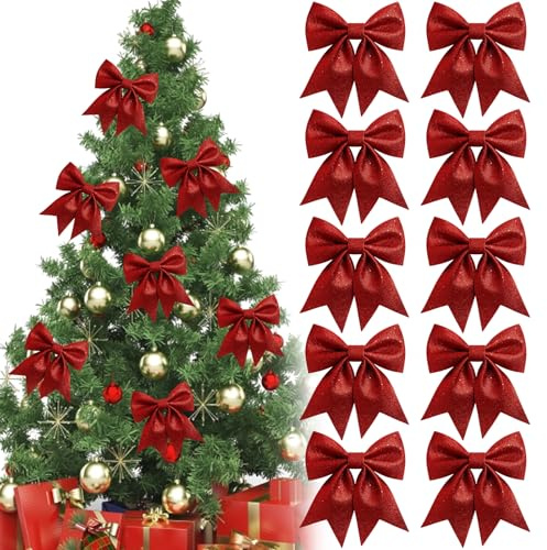 ZYLOUY 10 Stück 12x15 cm Rote Schleifen Weihnachtsbaum, Festliche Dekoration für Weihnachten