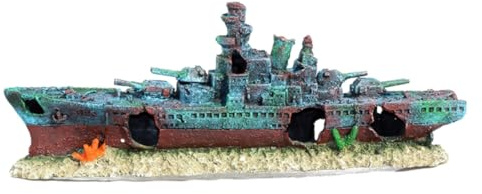 ORFOFE Schiffswrack Aquarium Dekoration Resin Realistische Versunkene Kriegsschiff attrappe Wasserdichtes Unterwasser Ornament Versteck für Fische Maritimes Aquarium deko Element
