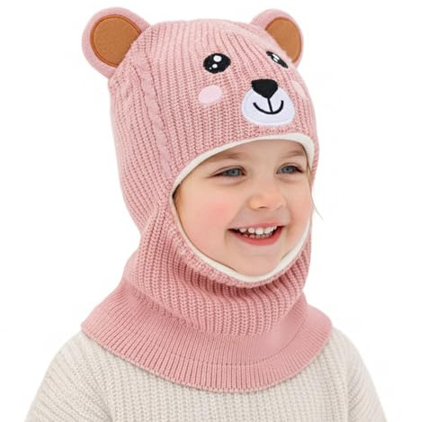 AYPOW Baby Kinder Schlupfmütze Mädchen Jungen, Warm Wintermütze mit Thermo Fleece Gefütterte Earflap Multifunktions Winddichte Schalmütze Beanie Mütze Kapuze Loop Schals Kleinkinder