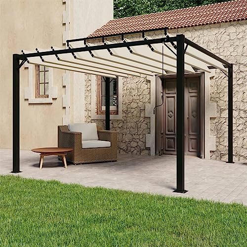 Parasol pergola avec toit à lamelles 3 x 3 m en tissu crème et aluminium pour jardin, cour et terrasse