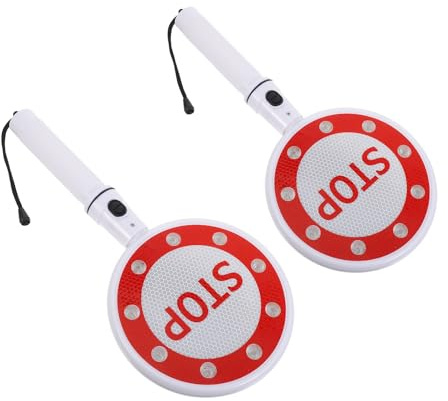 NIYANGLE 2pcs Stop Sign with Handle Portable Waterproof Plastic Handheld Traffic Sign for Emergencies and Traffic Control with 3 X C Battery Slots