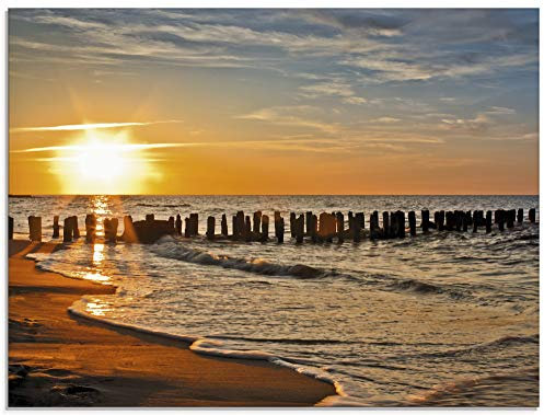 ARTland Wanddeko Glasbilder Wandbild Glas Bild einteilig 60x45 cm Querformat Strand Meer Küste Nordsee Sonnenuntergang Sonne Maritim T3ZU