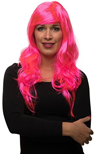 Sexy Langhaar Damen Frauen Perücke lockig/gewellt für Fasching Karneval Motto Party - 13 Farben (Pink)
