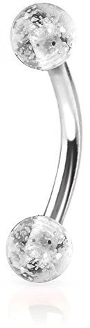 viva-adorno® Piercing Banane Augenbrauenpiercing Chirurgenstahl Glitzer Glitter Kugeln Acryl in verschiedenen Farben Z278, Klar
