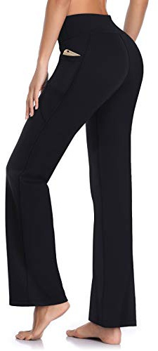 HIHimmelWIN Damen Seitentaschen Yoga pantsway Stretch Bauch-Steuer trainieren Laufhose, Lange Bootleg Flare Pants hf201- xx-Large schwarz-Seitentaschen