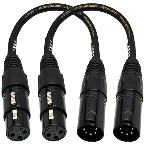 CNCESS 6 Inch 5-Pin Male To 3-Pin Female Xlr Turnaround Dmx Cable - Black - 2 Pack